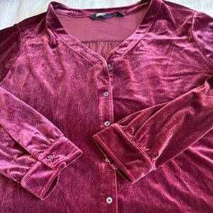 Lands' End Velvet Button-Down Tunic in Rich Burgundy